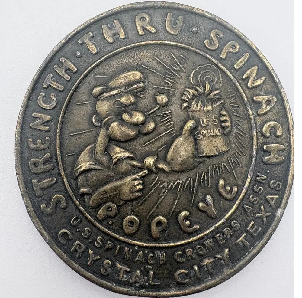 1970’s Popeye Spinach Growers Association Brass Belt Buckle